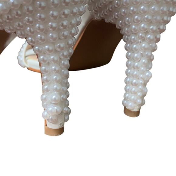 Crystal Queen Womens Size 5.5 Pearl White Open Toe 3.5" Heel Ankle Strap Shoes - Picture 7 of 8